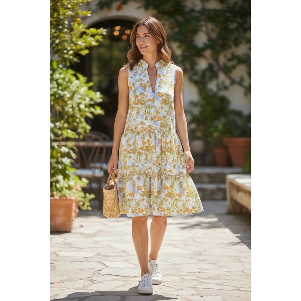 SMITH & QUINN Lemon Print Dress Sleeveless V Neck Tiered Size large